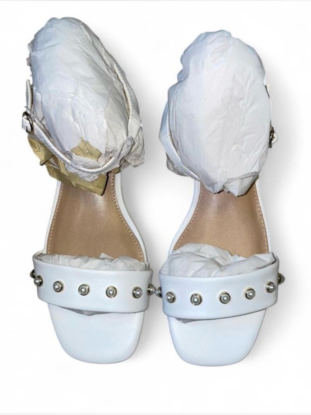 New LC Lauren Conrad White Pearl Studded Ankle Strap Sandals